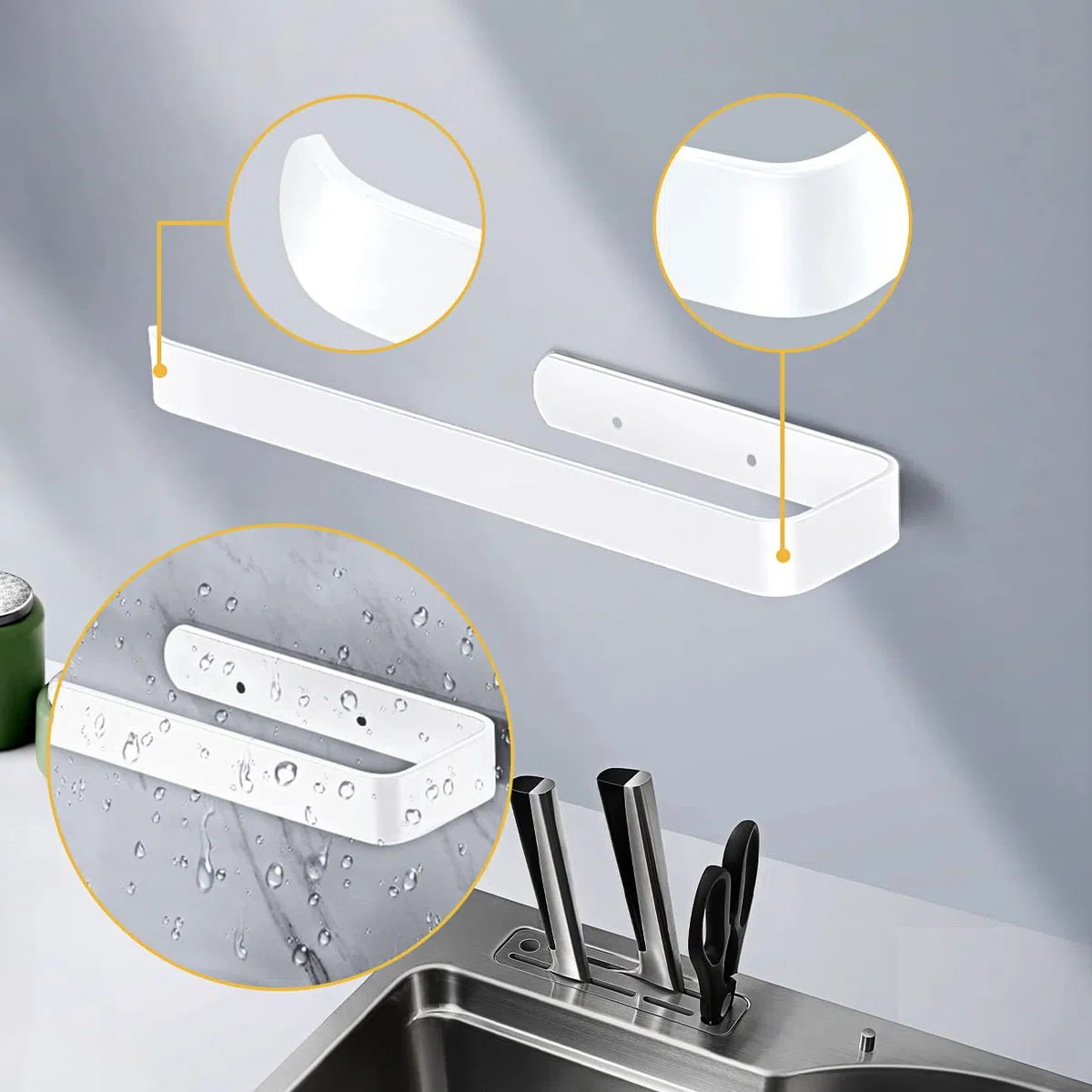 Portarrollos Adhesivo de Papel para Cocina, Soporte de Pared, Sin Perforación, Aluminio (A-30cm(White))