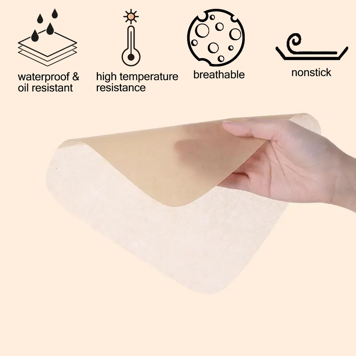 100 Piezas Papel Freidora Aire, 24cm, Antiadherentes, Impermeables, A Prueba de Aceite, Papel para Freidora de Aire Freidora de Aire, Horno Microondas, Horno, Cuadrado (Perforado Marrón)