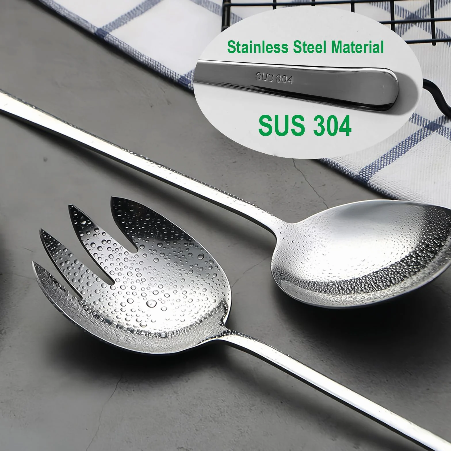 Cubiertos para Ensalada de Acero Inoxidable 28 cm, Tenedor y Cuchara Plateados, Servidores de Ensalada Aptos para Lavavajillas, para Restaurantes, Hoteles, Fiestas, Buffet