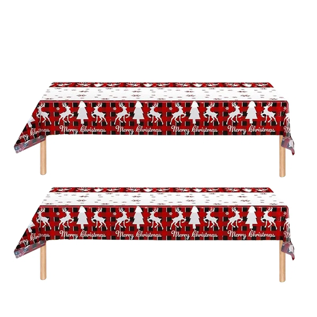 2 manteles desechables de Navidad de 137 x 274 cm para Navidad, manteles de mesa de Navidad, manteles de mesa de fiesta, mantel de comedor para interiores o exteriores, cumpleaños, fiesta de picnic de