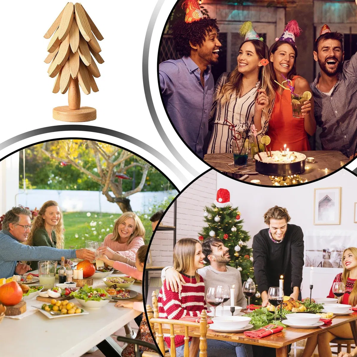Juego De Salvamanteles De Árbol De Madera | Salvamanteles De Árbol De Navidad Natural con 4 Salvamantele-s De Madera Y 1 Soporte como Decoración De Mostrador De Cocina De Árboles De Navidad