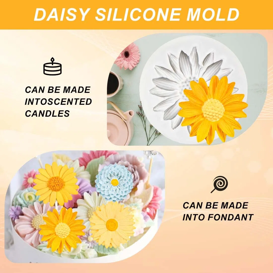 4 moldes de silicona, moldes de flores de girasol, margaritas y flores, moldes de silicona para velas 3D, moldes de fundición para velas, fabricación de jabón, moldes de flores para fundir