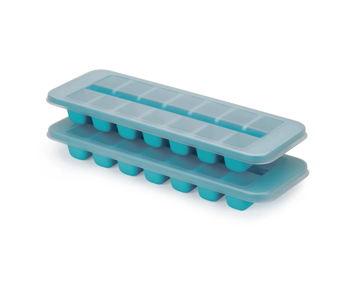 Joseph Joseph Flow, Bandeja de cubitos de hielo fácil de llenar con tapa, apilable, gran capacidad de 14 cubos (paquete de 2)