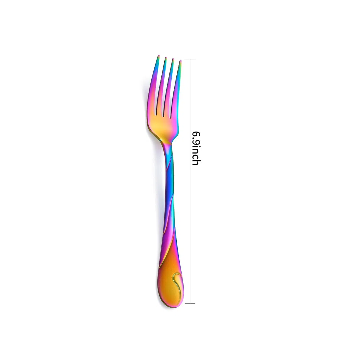 Rainbow - Juego de tenedores de ensalada de acero inoxidable de 6.9 pulgadas, 6 tenedores pequeños de metal arcoíris brillante, juego de cubiertos iridiscentes, apto para lavavajillas