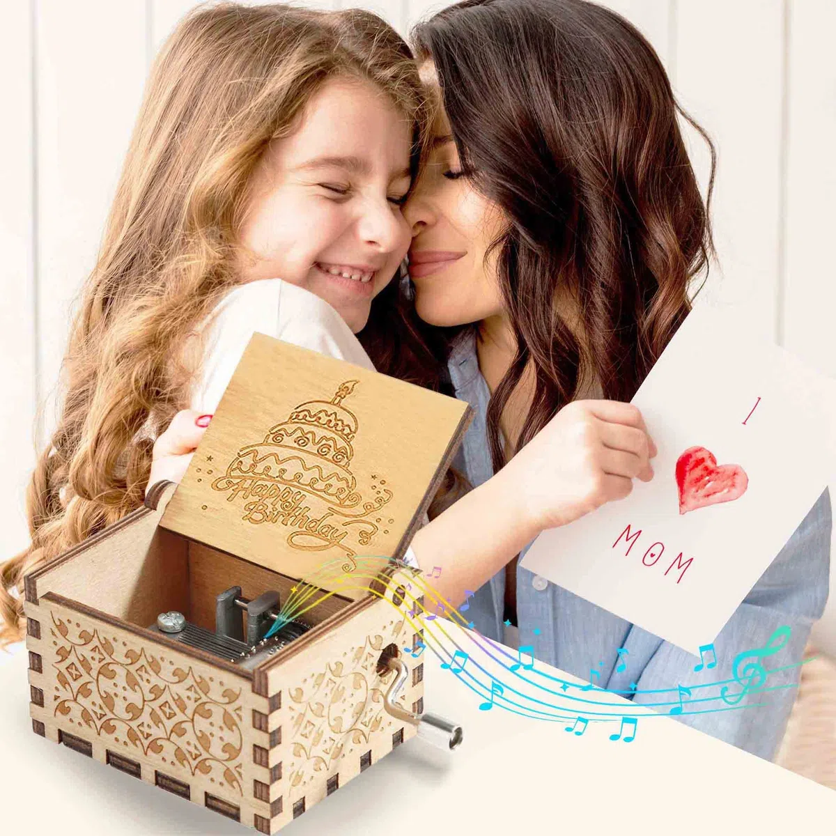 Caja de música con manivela de madera, tallada a mano, regalo de cumpleaños, Navidad, San Valentín, feliz cumpleaños