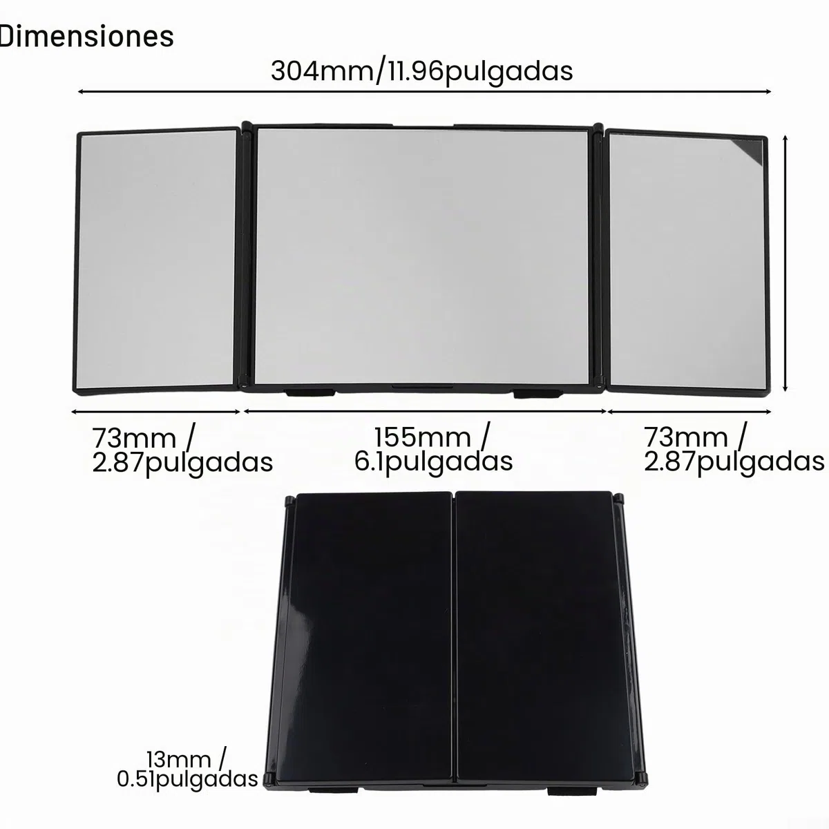 Espejo de 3 vías, espejo plegable ajustable con visión de 360 grados para tareas de cabello, barba y maquillaje (es negro)