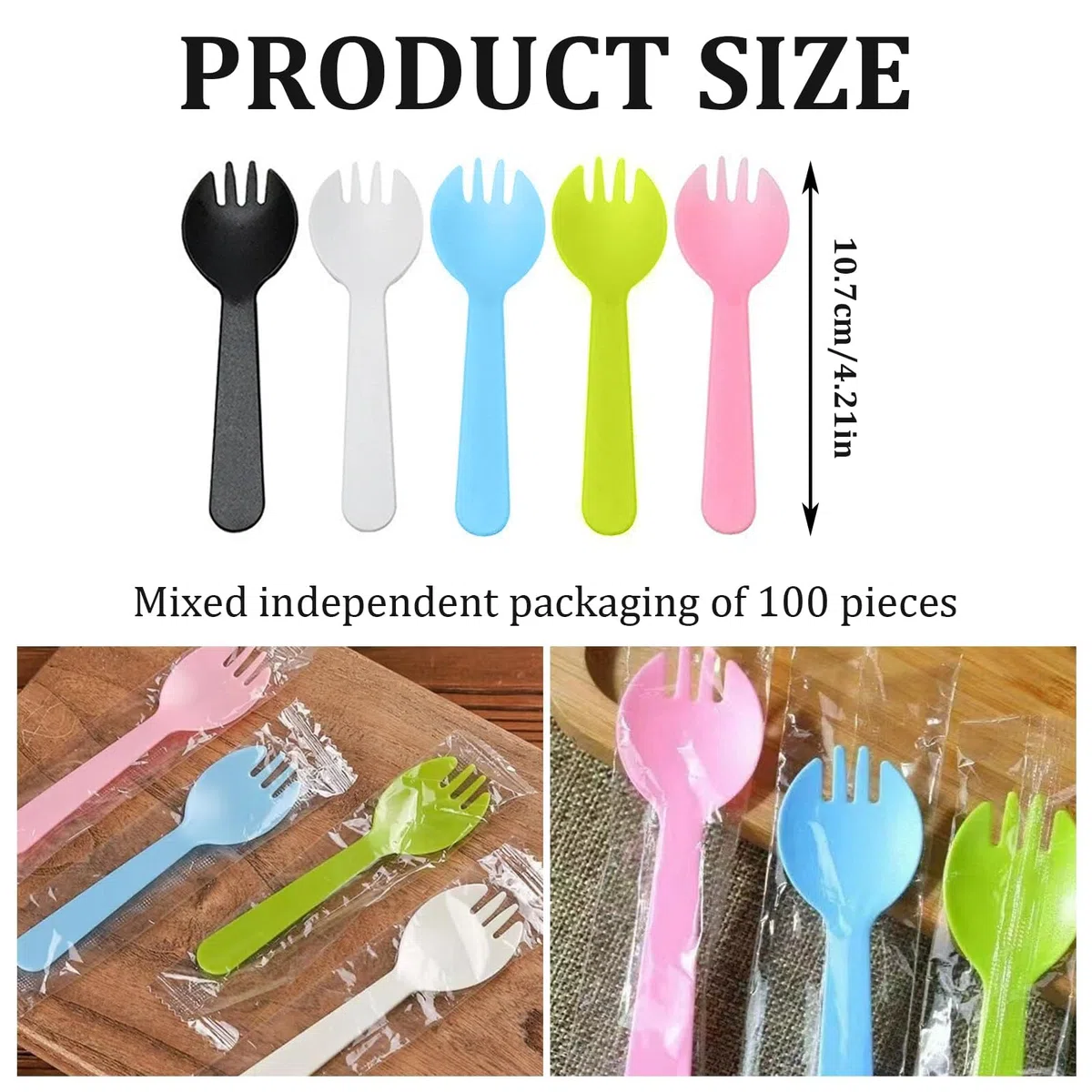 100 Cucharas de Postre Reutilizables,Mini Cucharas de Helado Colorido,Cuchara De Frutas,para Helados, Gelatina, Pasteles, Yogur, Mousse para Fiestas 10,5 cm