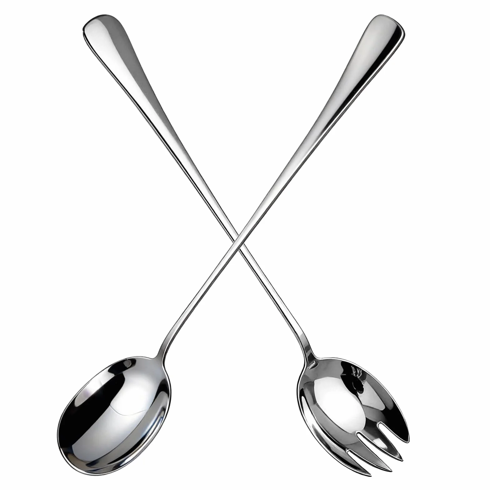 Cubiertos para Ensalada de Acero Inoxidable 28 cm, Tenedor y Cuchara Plateados, Servidores de Ensalada Aptos para Lavavajillas, para Restaurantes, Hoteles, Fiestas, Buffet