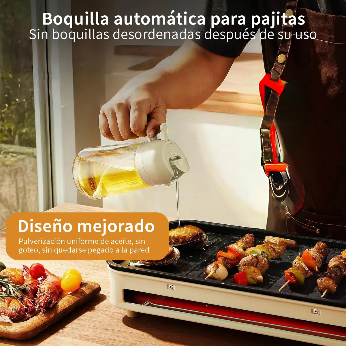 Pulverizador Aceite Spray 470ml Dosificador Aceite Vertedor Dispensador de Aceite de Oliva Para Cocinar, Freidora de Aire, Ensalada (Barbacoa)