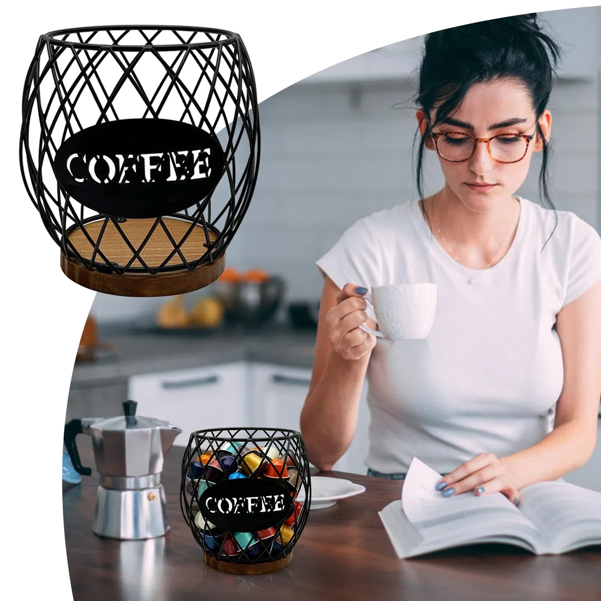 Cesta De Almacenamiento Para Cápsulas De Café | Accesorios De Organización Para Cocina - Contenedor Cesta para Cápsulas de Café,Para Cocina Despensa Casa De Campo Residencia Oficina Cafetería Hotel