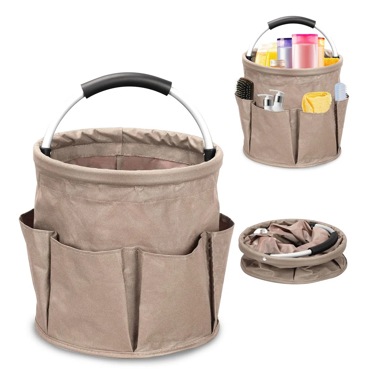 BigKing Bolsa de almacenamiento plegable para cubo de limpieza, cesta de almacenamiento de limpieza plegable de tela Oxford, con 6 bolsillos exteriores para la limpieza, accesorios de limpieza del