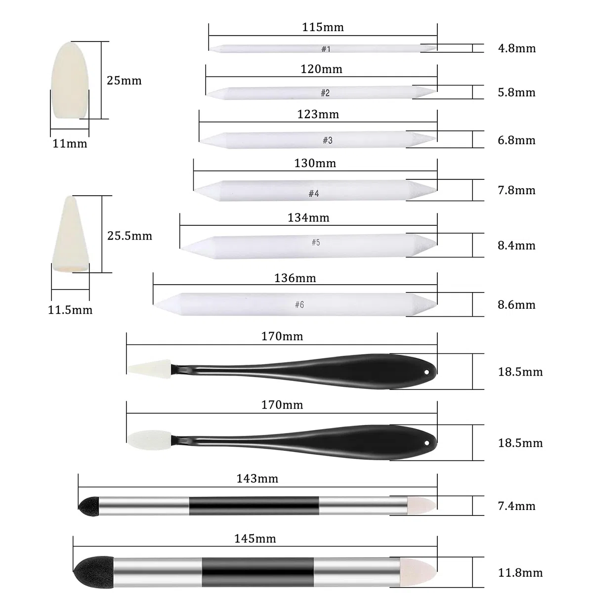 10 Piezas Difuminadores para Dibujo Difuminos y Tocones de Mezcla Doble Cabeza Bolígrafo de Esponja Esponjas para Difuminar Difumino para Artista Dibujo de Bricolaje
