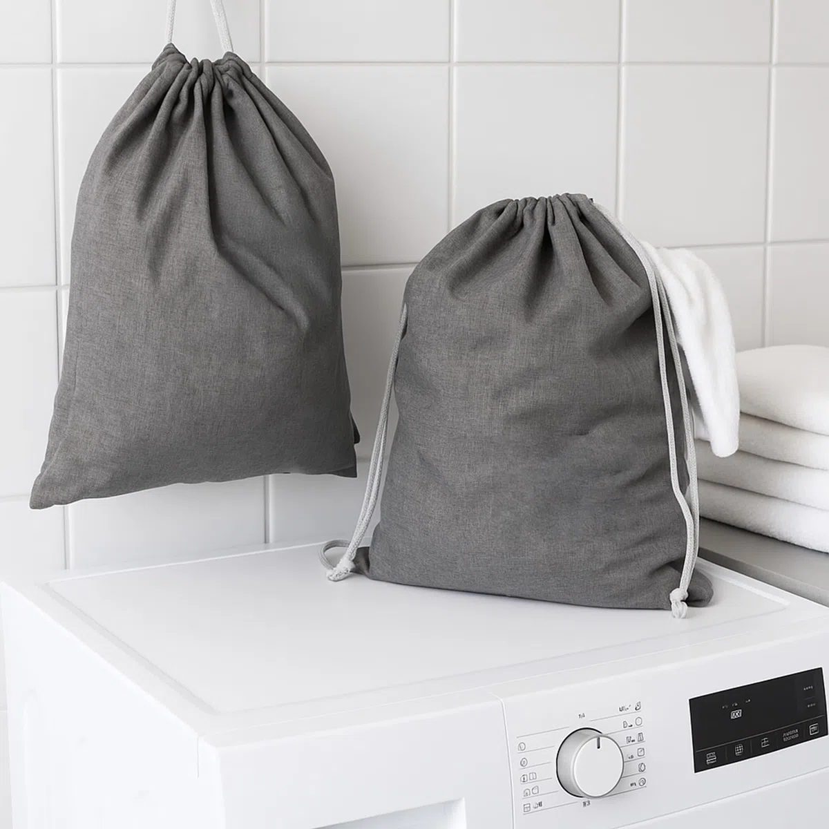 Bigso Box of Sweden Juego de dos 2 bolsas para ropa – Bolsa de viaje de poliéster para la maleta –Ligero saco de tela para guardar ropa sucia, zapatos, etc. – gris