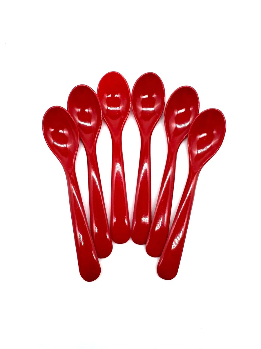 6 cucharas de 12 cm, de plástico, reutilizables, color rojo