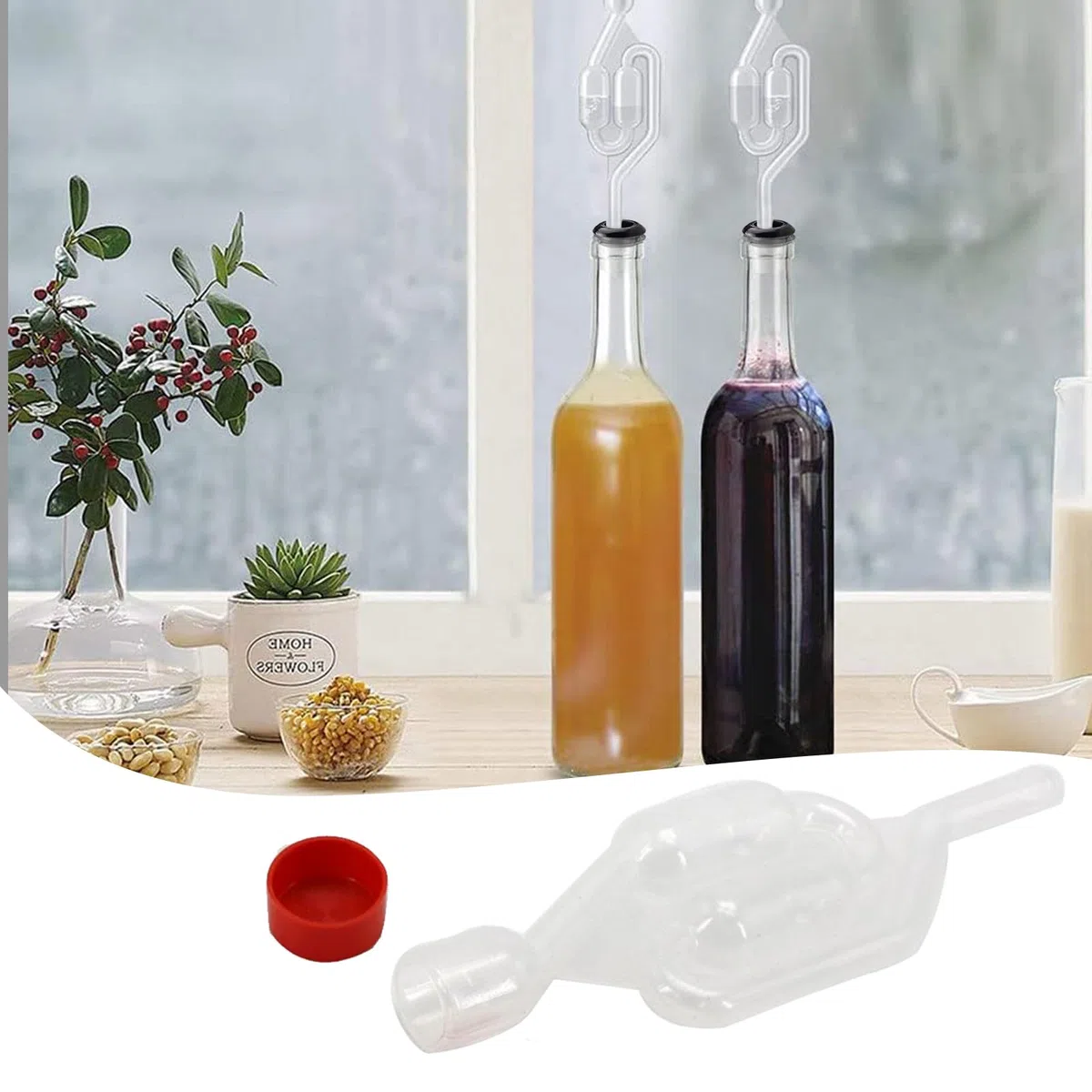 Juego de 4 tubos de fermentación, tubo de fermentación para invitados, recipiente para fermentación con tapón, tubo de fermentación Airlock, 4 boquillas negras para globo de vino, fermentación pura de