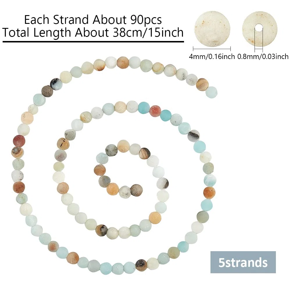 NBEADS 450pcs Cuentas Naturales, 4 mm Redondos Esmerilados Naturales Sin Teñir Amazonita para Hacer Collar