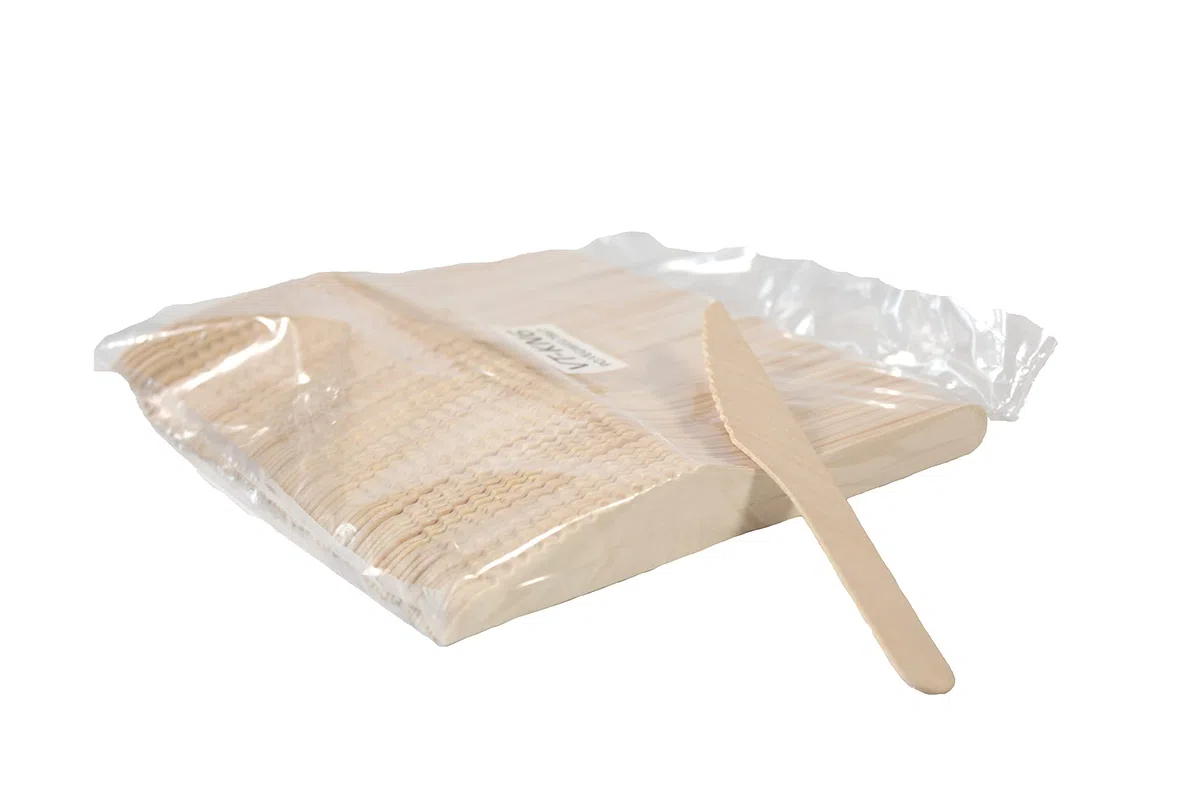 Cuchillos de madera. Biodegradables y compostables 100 uds de 165 mm.