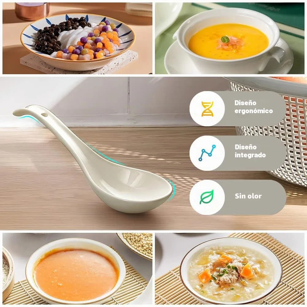 AOOSY cucharas de sopa, 6.75 pulgadas de cerámica cucharas de sopa china, cucharas de sopa asiática, blanco brillante cuchara japonesa grande para Ramen Pho Cereal, Juego de 6 (Blanco)