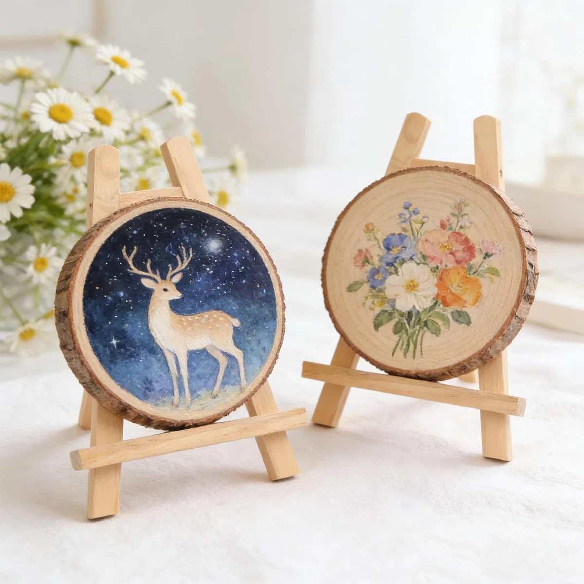 2 Piezas Caballete Madera Mini, Caballete de Madera Pequeño, Caballeto Mesa de Pintura, Kit Pintura Niños caballete madera, Soporte Lienzos Cuadros para Visualización Pintar Dibujar Foto (S)