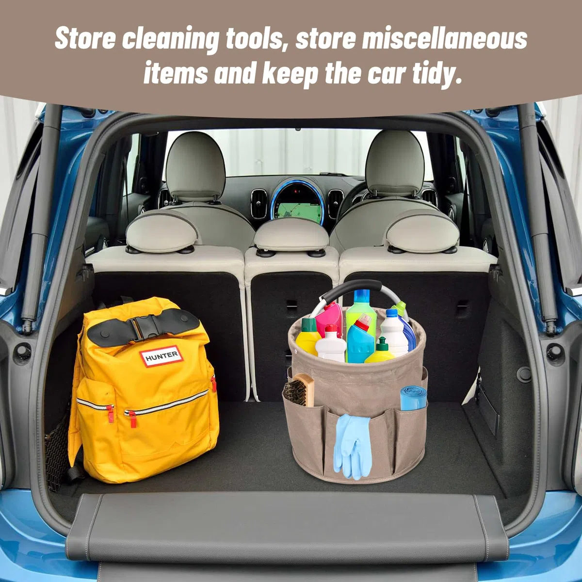 BigKing Bolsa de almacenamiento plegable para cubo de limpieza, cesta de almacenamiento de limpieza plegable de tela Oxford, con 6 bolsillos exteriores para la limpieza, accesorios de limpieza del