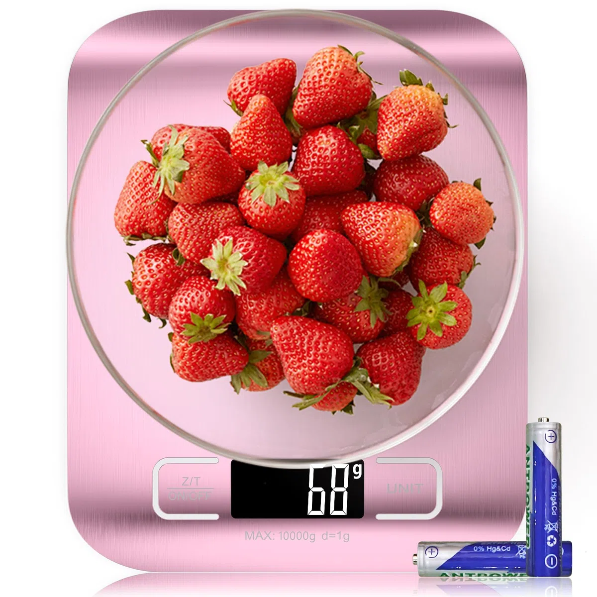 GeeRic Báscula de Cocina Digital de Acero Inoxidable,Balanza de Alimentos Multifuncional 22 lb/10 kg,Peso Cocina con Pantalla LCD 2 Baterías Incluidas para cocinar, hornear(oro rosa)