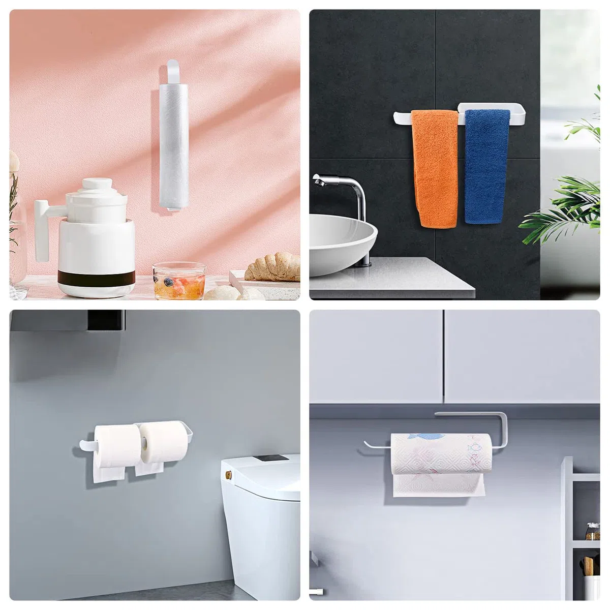 Portarrollos Adhesivo de Papel para Cocina, Soporte de Pared, Sin Perforación, Aluminio (A-30cm(White))