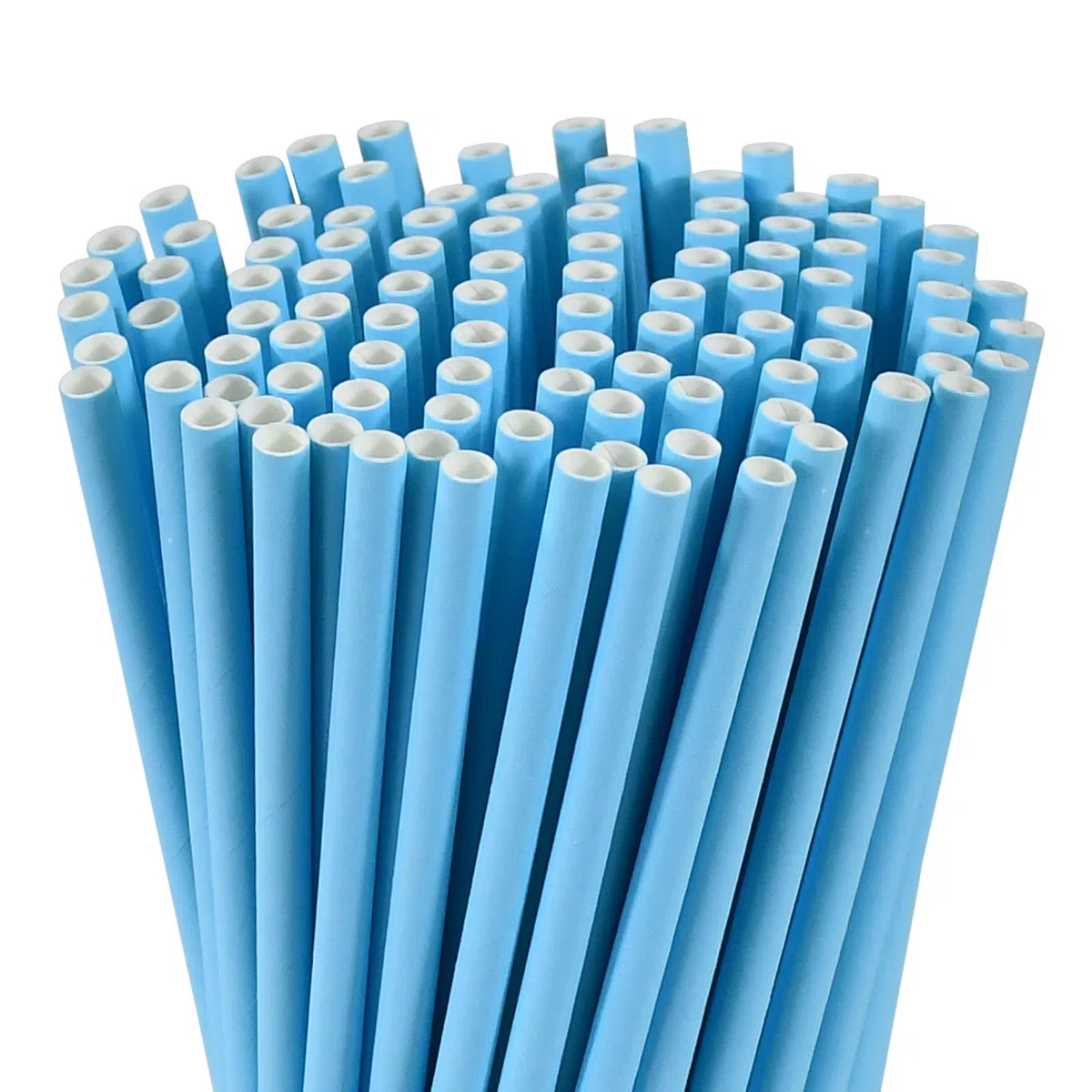 Pajitas de papel desechables de 19,7 x 0,6 cm, 100 unidades, color azul sólido, para cócteles, bebidas, cake pops