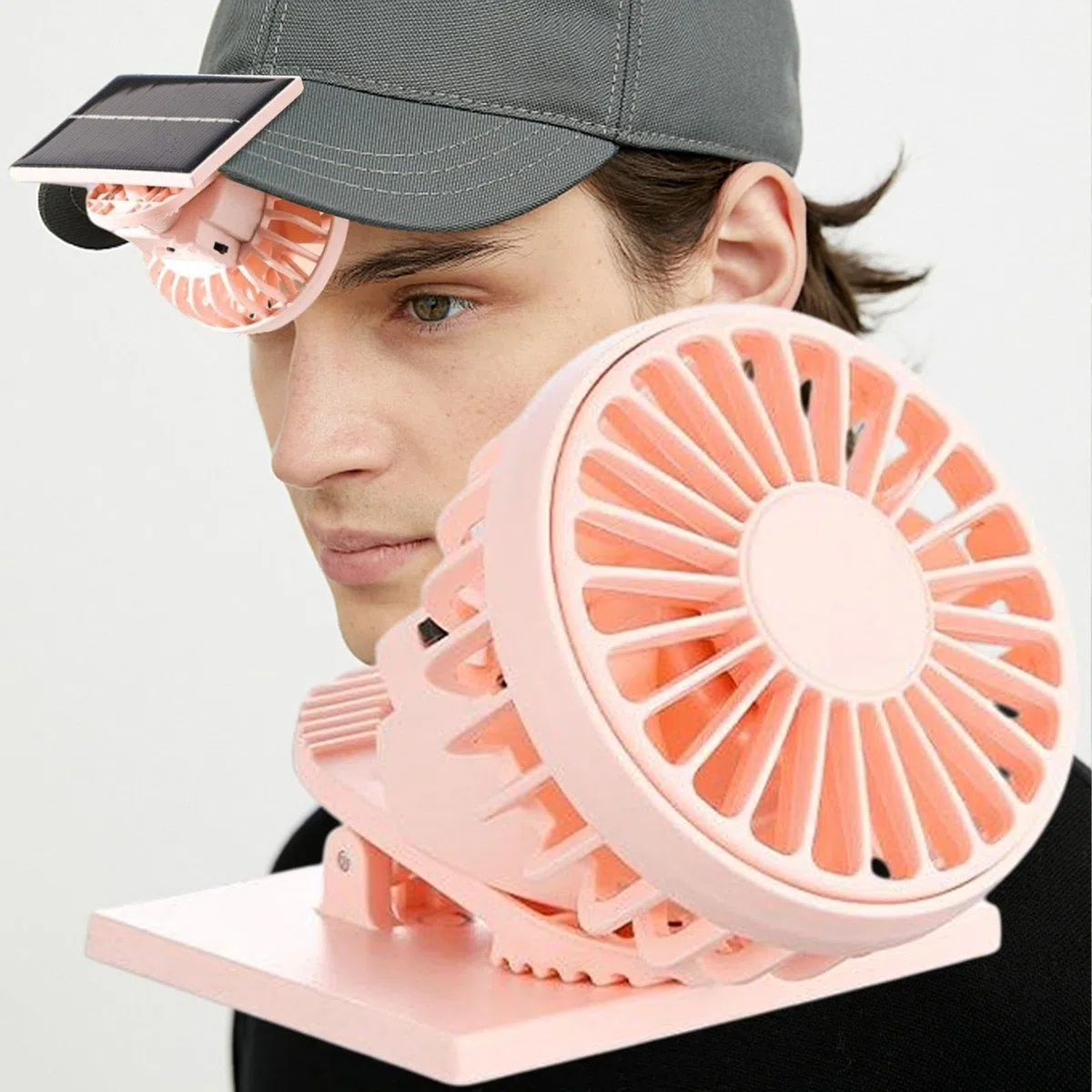 Ventilador de clip, dispositivo alimentado por energía solar, enfriador recargable portátil, flujo de aire personal compacto, diseño de montaje de manos, para viajes, escritorio, mesa, camping