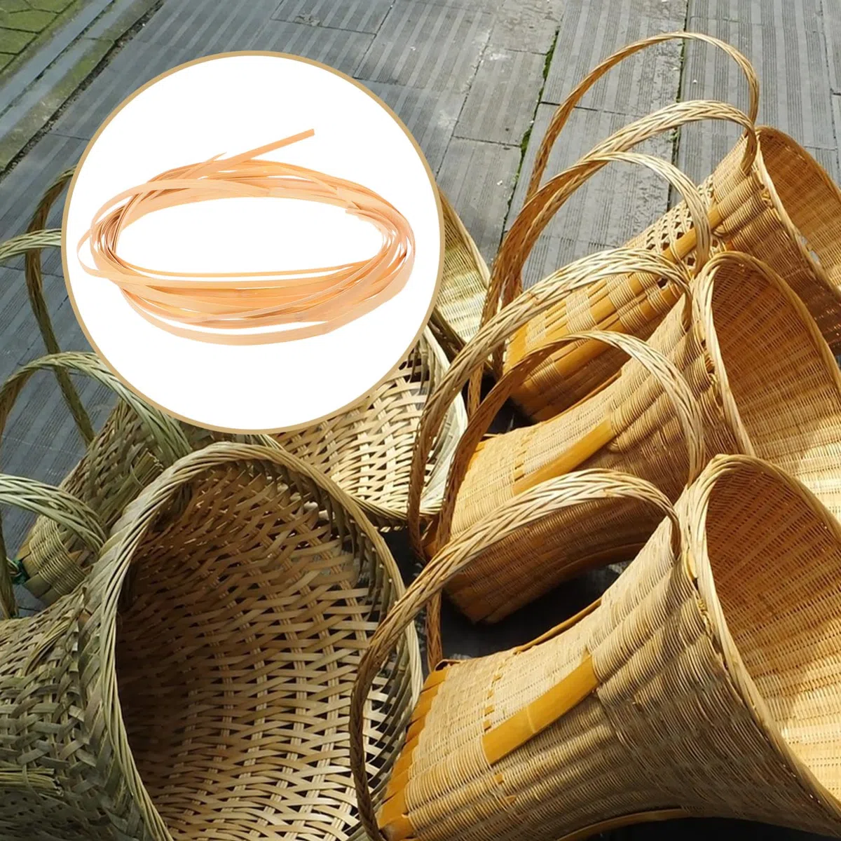 Tofficu 4 Rollos de Tiras de Bambú Natural para Mimbre, Material de Cesta Resistente y Flexible, Adecuado para Decoración de Bodas y Arreglos Artesanales
