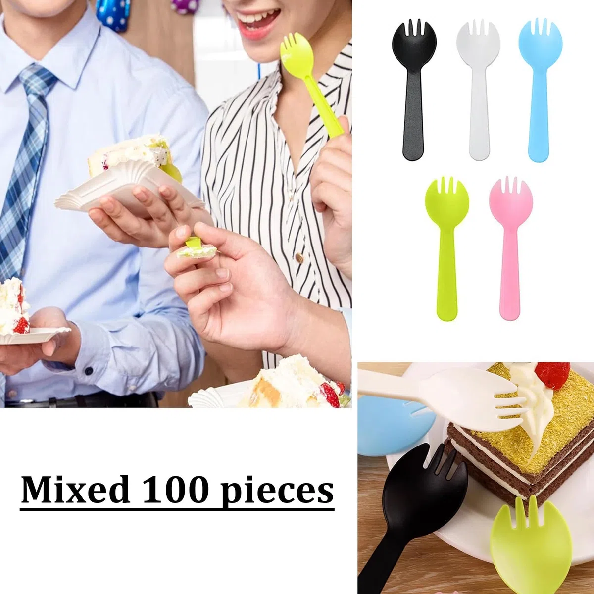 100 Cucharas de Postre Reutilizables,Mini Cucharas de Helado Colorido,Cuchara De Frutas,para Helados, Gelatina, Pasteles, Yogur, Mousse para Fiestas 10,5 cm