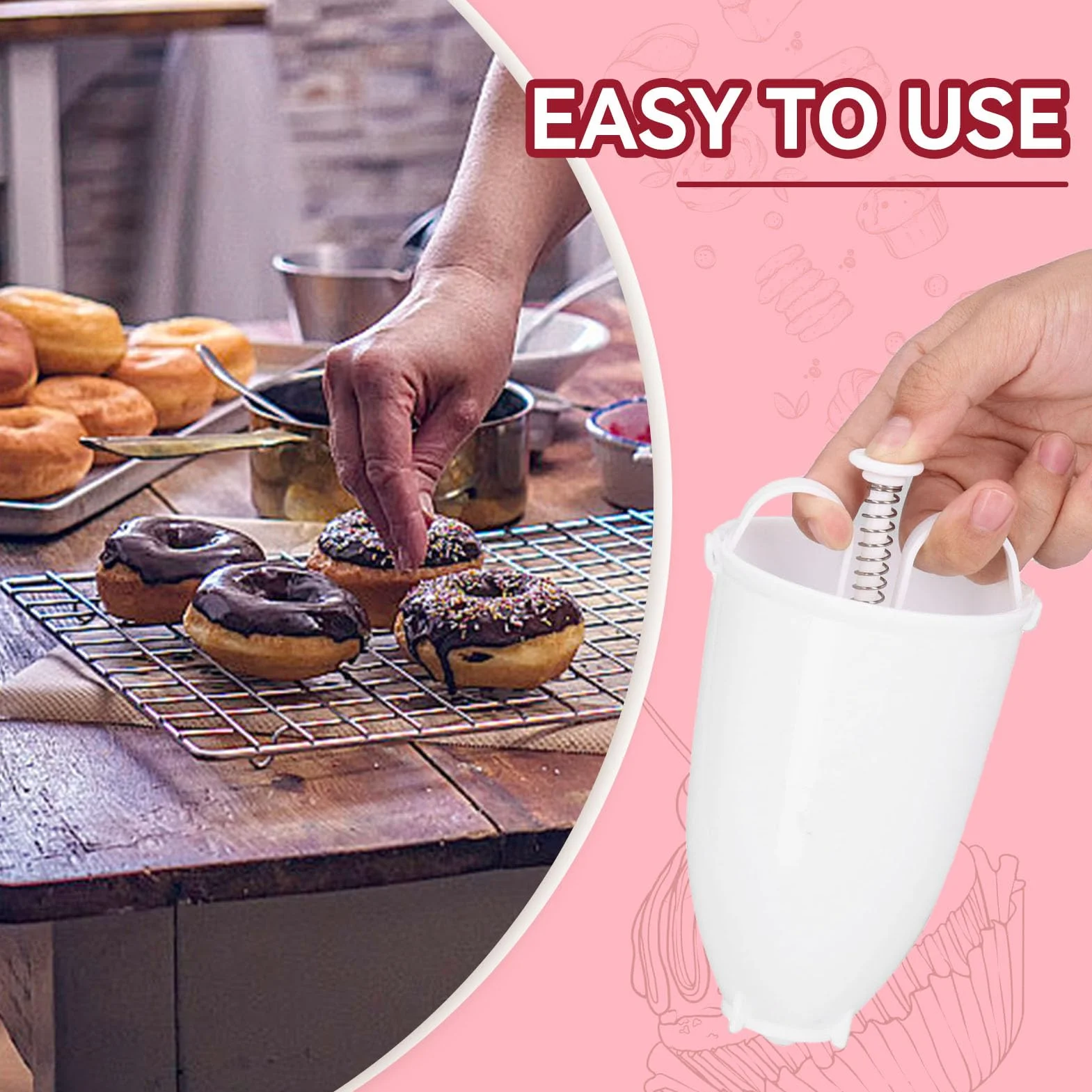 Máquina Para Hacer Rosquillas 2 Uds., Dispensador Manual De Masa Para Rosquillas, Máquina Para Rosquillas, Molde, Herramienta Rosquillera Para Hornear Diy Para Hornear En La Cocina(White)