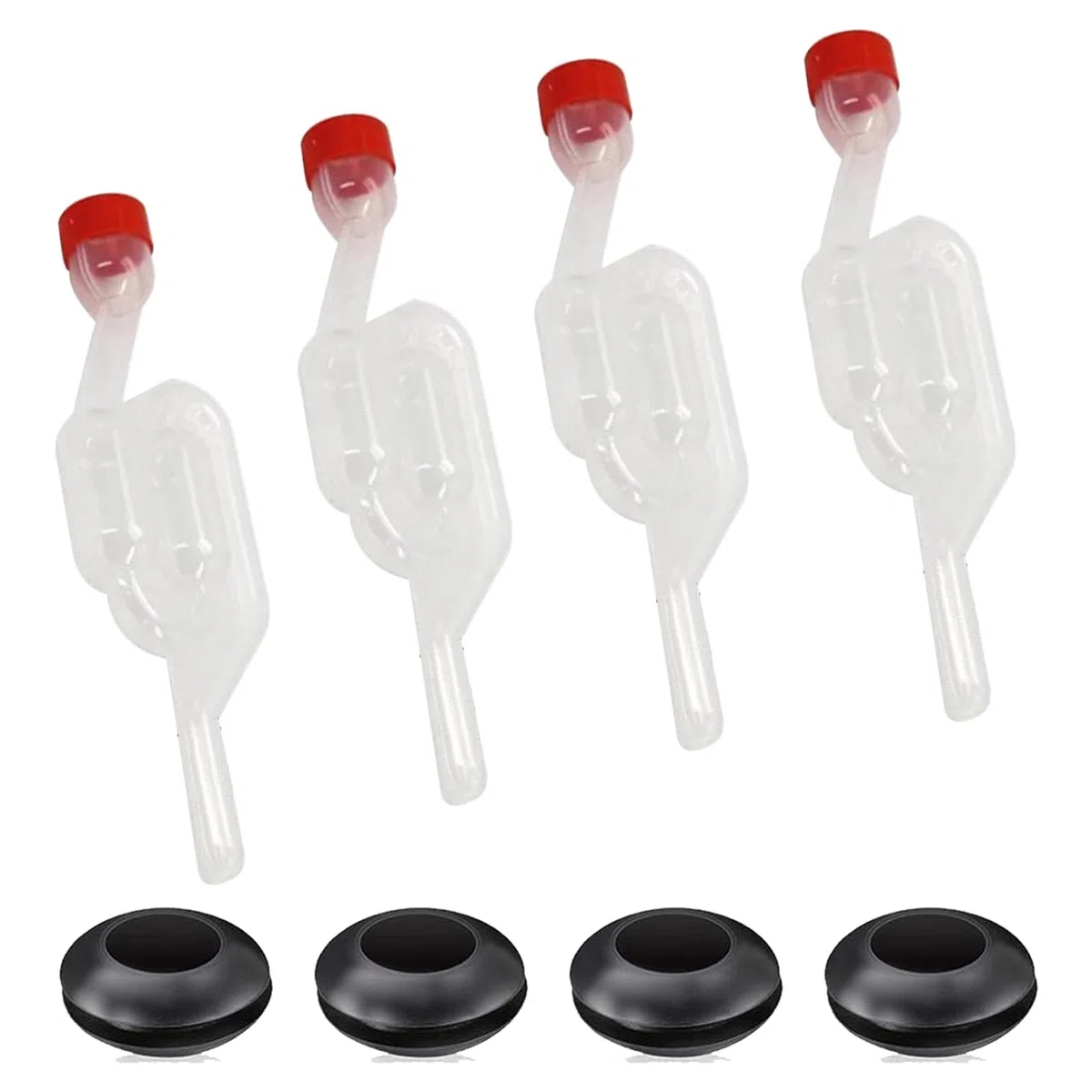 Juego de 4 tubos de fermentación, tubo de fermentación para invitados, recipiente para fermentación con tapón, tubo de fermentación Airlock, 4 boquillas negras para globo de vino, fermentación pura de