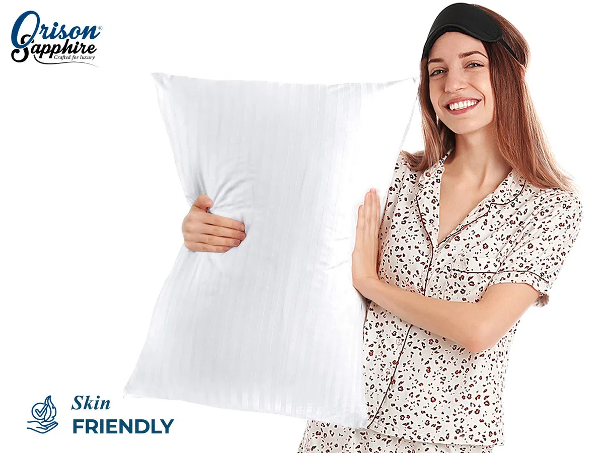 Juego de 4 protectores de almohada, 100% microfibra ultra suave raso rayas fundas de almohada, transpirable y con cremallera,Tamaño estándar del Reino Unido 48x74 cm
