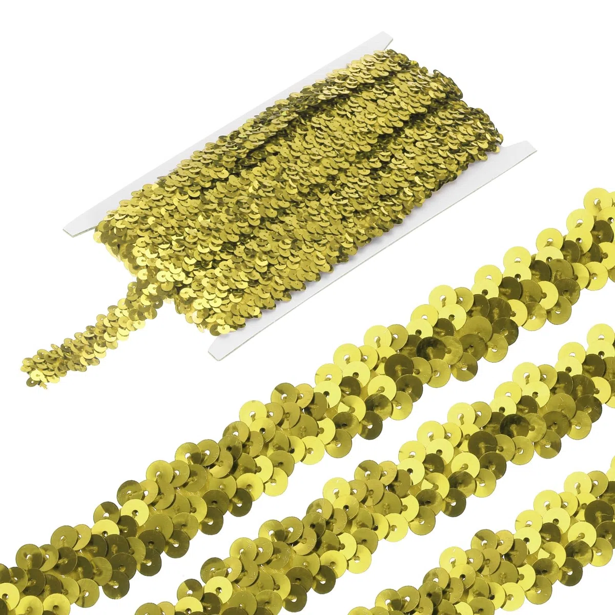 QUARKZMAN 5 Yardas 0.8 Pulgadas Elástico Con Purpurina 2 Hileras Tira Plana De Purpurina Cinta De Tela Lentejuelas Para Manualidades DIY Flecos Costura Vestido De Disfraz, Tono Dorado