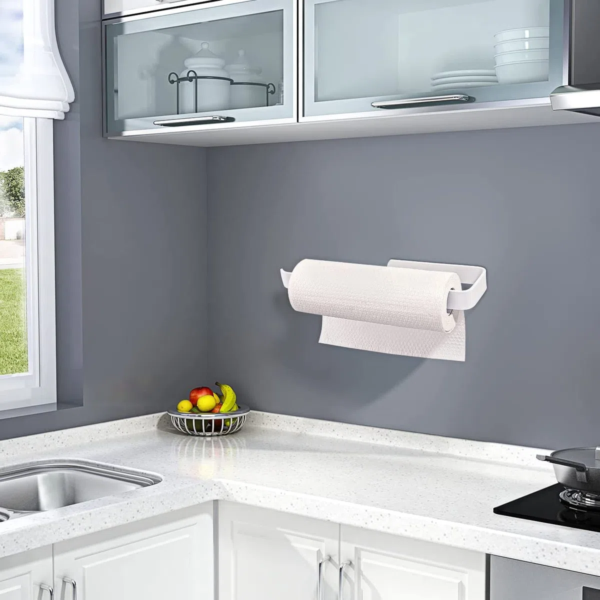 Portarrollos Adhesivo de Papel para Cocina, Soporte de Pared, Sin Perforación, Aluminio (A-30cm(White))