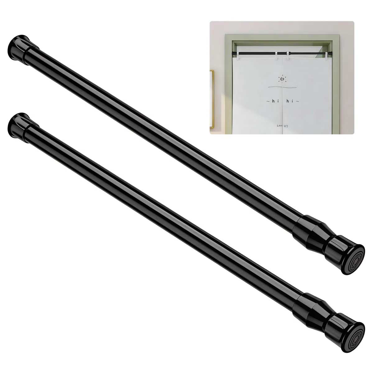 2 Piezas Barra de Tensión Telescópica 40-70 cm, Barra Cortinas Extensible, Barras Extensibles para Cortinas, Barras de Cortina de Tensión Pequeñas, para Cocina Baño Armario y Ventana (Negro)