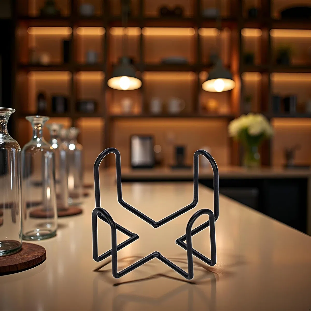 Posavasos de hierro negro, estante de almacenamiento de metal para posavasos redondos y cuadrados, bar comedor y herramientas de bar de entretenimiento (4.40 x 4.40 x 2.5 pulgadas)