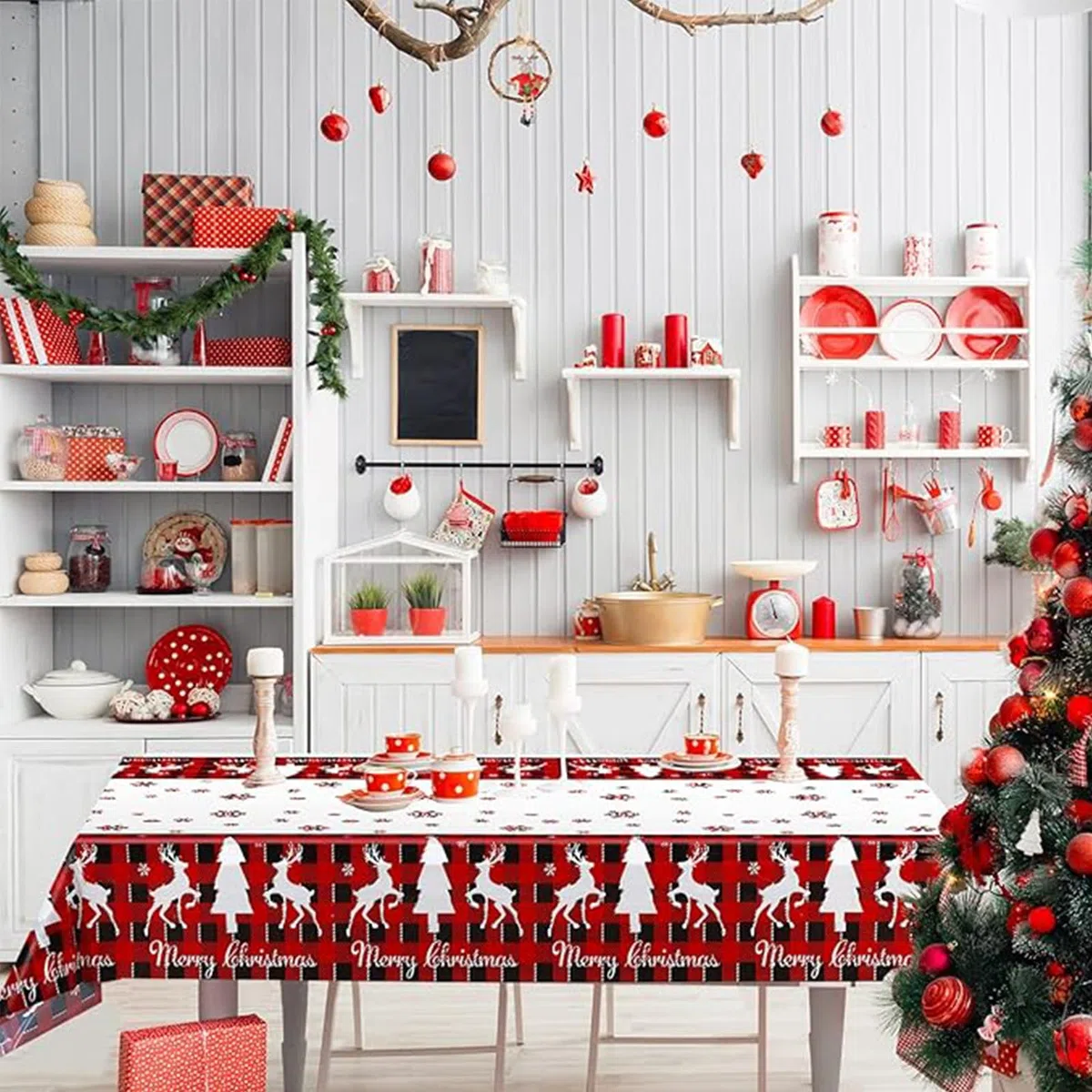 2 manteles desechables de Navidad de 137 x 274 cm para Navidad, manteles de mesa de Navidad, manteles de mesa de fiesta, mantel de comedor para interiores o exteriores, cumpleaños, fiesta de picnic de