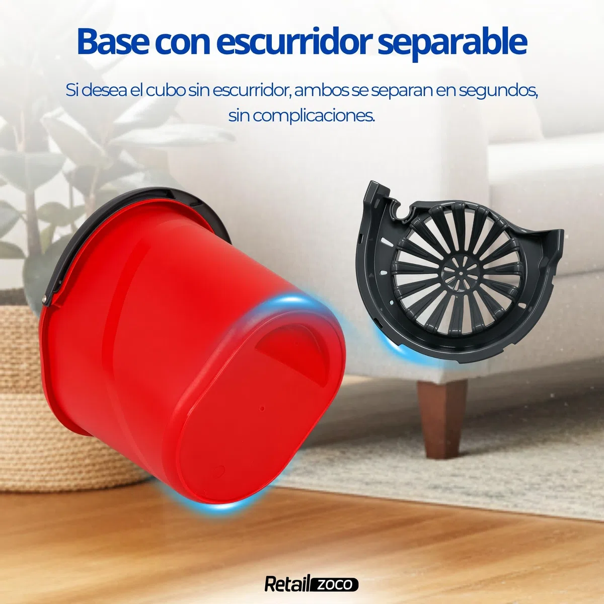 Cubo Fregona Escurrefacil, Cubo para Fregar, Cubo de Limpieza, 31,5 cm Altura x 29 cm Fondo, escurrido de la fregona mínimo Esfuerzo, Capacidad 14 litros, Plástico PP5, Rojo y Negro
