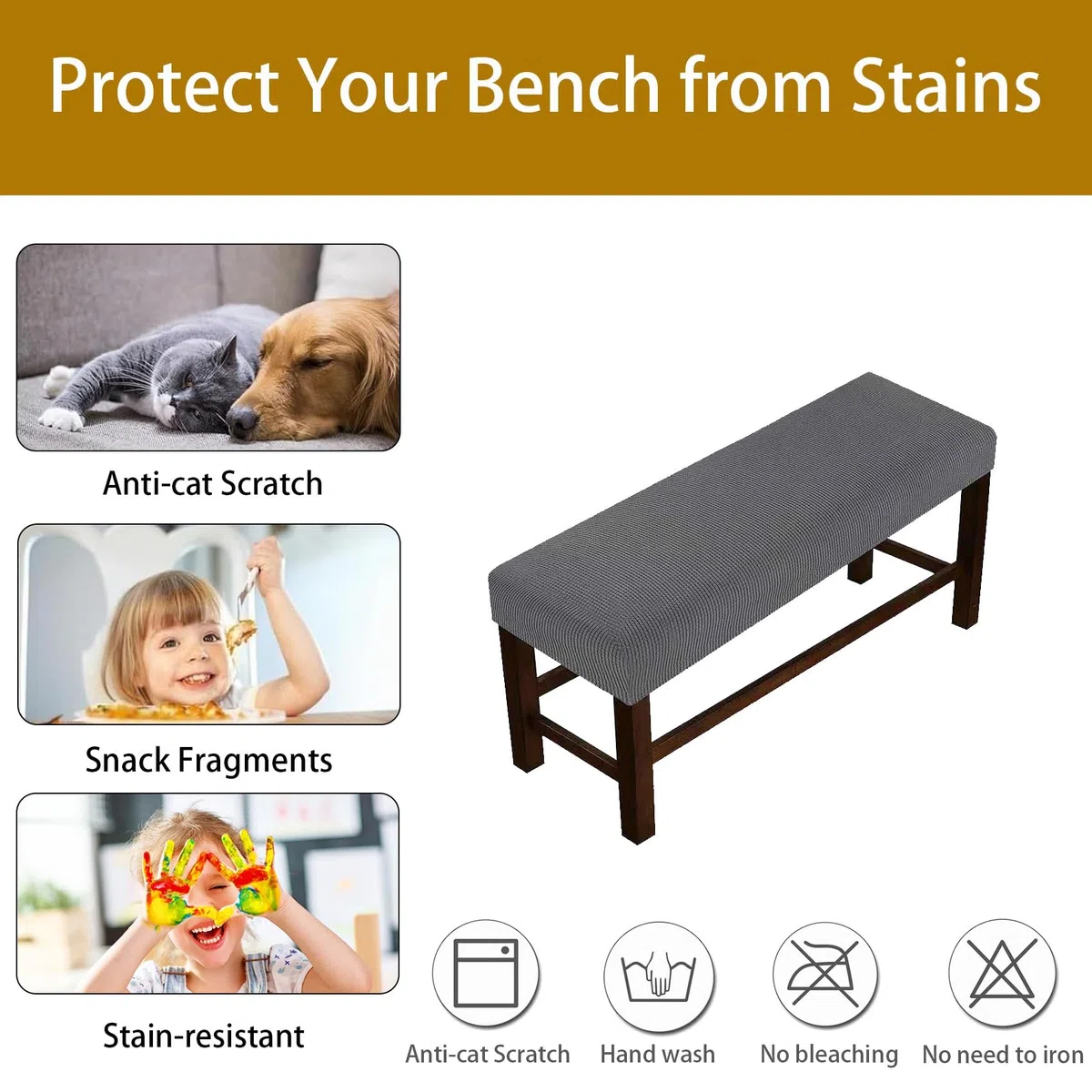 Funda para Banco De Cocina, Funda Banco Comedor Elástica Rectangular Cubierta De Taburete para Hotel, Banquete, Restaurante, Sala de Estar, Dormitorio(Camel,S:90-120CM(36-47in))