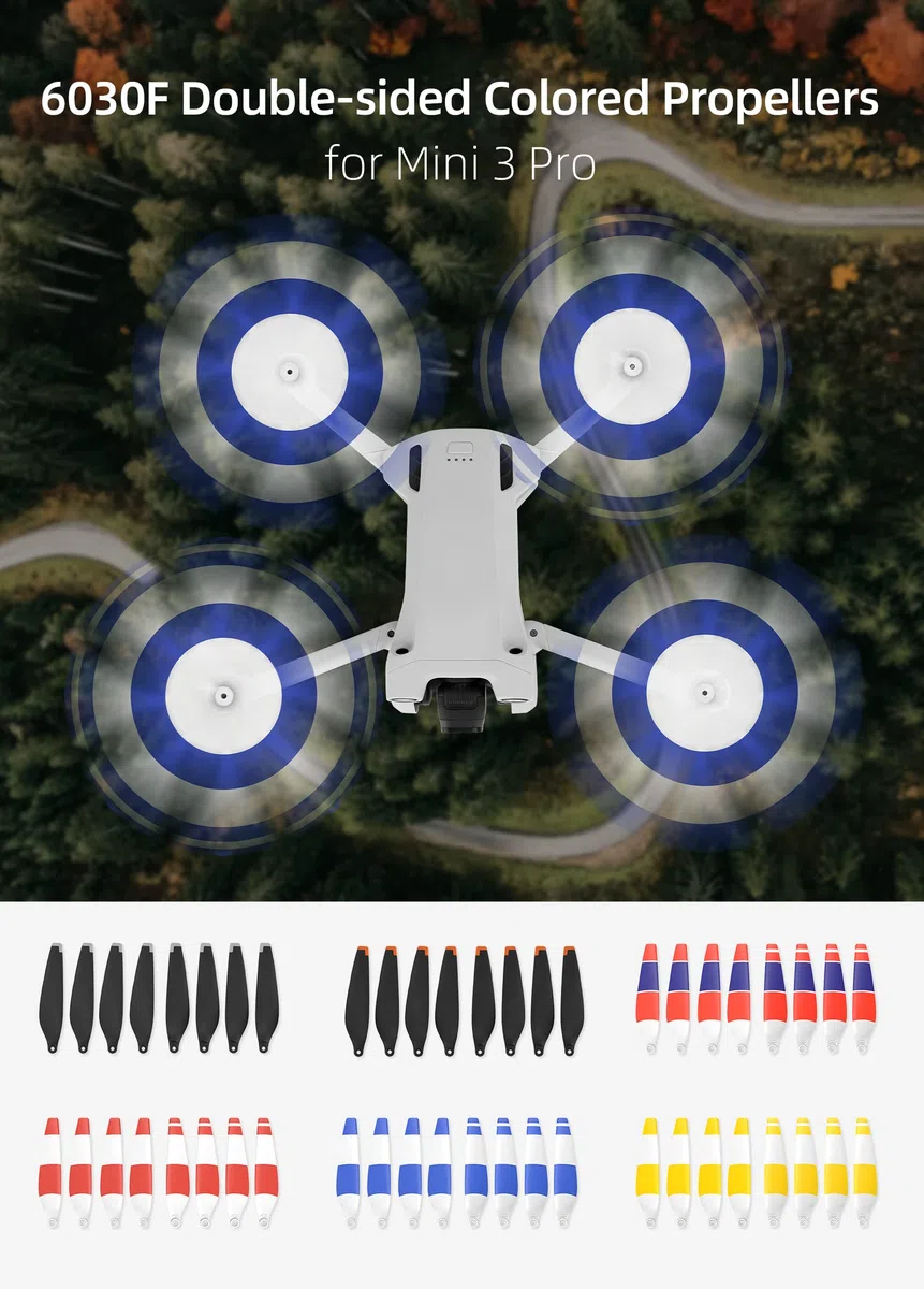 4 pares 6030F Hélices para DJI Mini 4 Pro/Mini 3 Pro Propellers Cuchillas Bajo Ruido 8 PCS (Azul-Blanco-Rojo)
