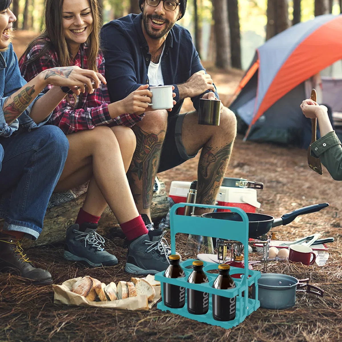 Portabebidas - Soporte para botellas de 6 agujeros | Portabotellas de cerveza, expositor de bebidas, con asa, organizador de leche, organizador de botellas de vino para restaurantes y bar