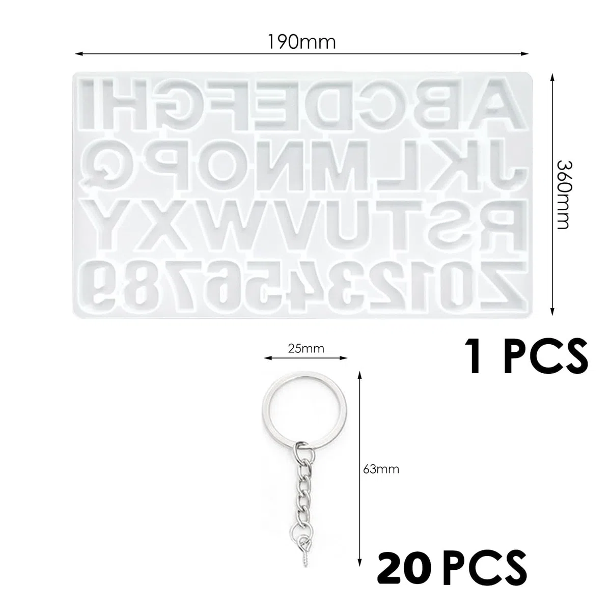 1 molde de silicona de resina epoxi, 20 llaveros, molde alfanumérico de silicona, molde de yeso, molde para manualidades