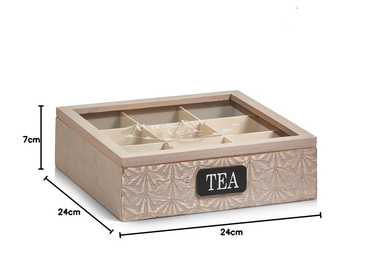 Zeller 15115 Caja para Bolsitas de Té, Madera, Marrón, 24x24x7 cm