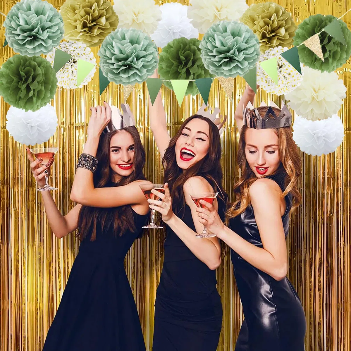 TYXHXTF 16Pcs Pompones de Papel Verde Salvia, Pompons Papier de Soie, Banderitas Decorativas, Flores de Papel Decoracion para Boda, Bautizo Niña Niño, Fête d'Anniversaire
