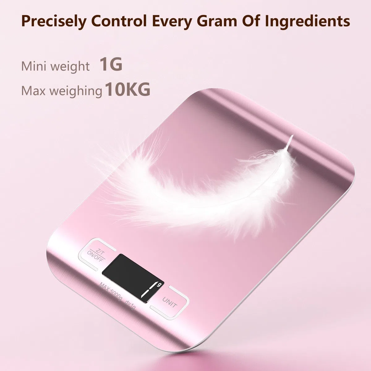 GeeRic Báscula de Cocina Digital de Acero Inoxidable,Balanza de Alimentos Multifuncional 22 lb/10 kg,Peso Cocina con Pantalla LCD 2 Baterías Incluidas para cocinar, hornear(oro rosa)