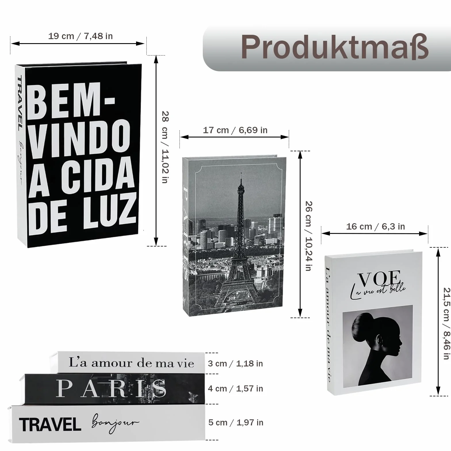 3 Piezas Libros Decorativos, Juego de Libros de Decoración Moderno, Caja Decorativa, Libro Falsos, Juego de Libro Decorativos, Apilados Falsos, para Mesa de Centro, Estanterías, Modelo B