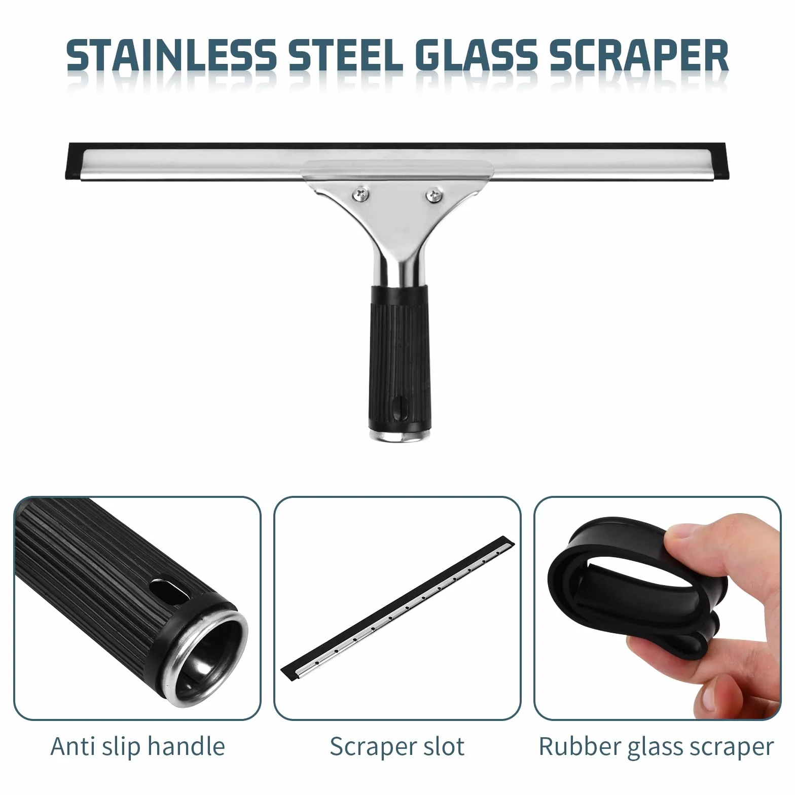 Escobillas de Goma Profesional, Rasqueta Limpiacristales Multiusos de 35cm, Rasqueta de Silicona para Ventana, Limpiacristales de Acero Inoxidable para Baño, Cristal, Puerta de Ducha