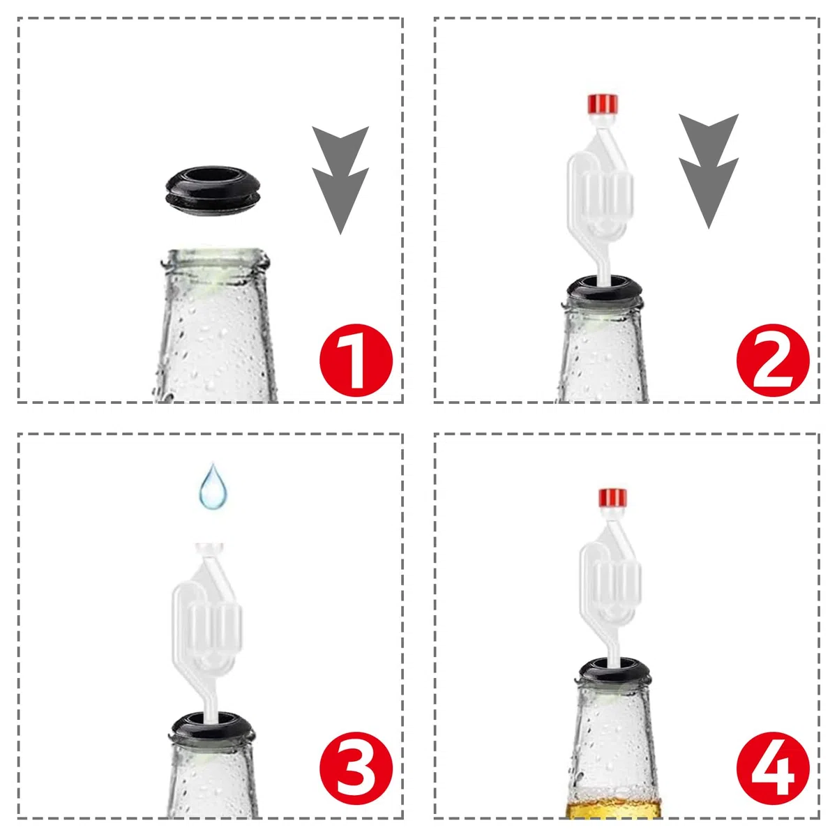 Juego de 4 tubos de fermentación, tubo de fermentación para invitados, recipiente para fermentación con tapón, tubo de fermentación Airlock, 4 boquillas negras para globo de vino, fermentación pura de