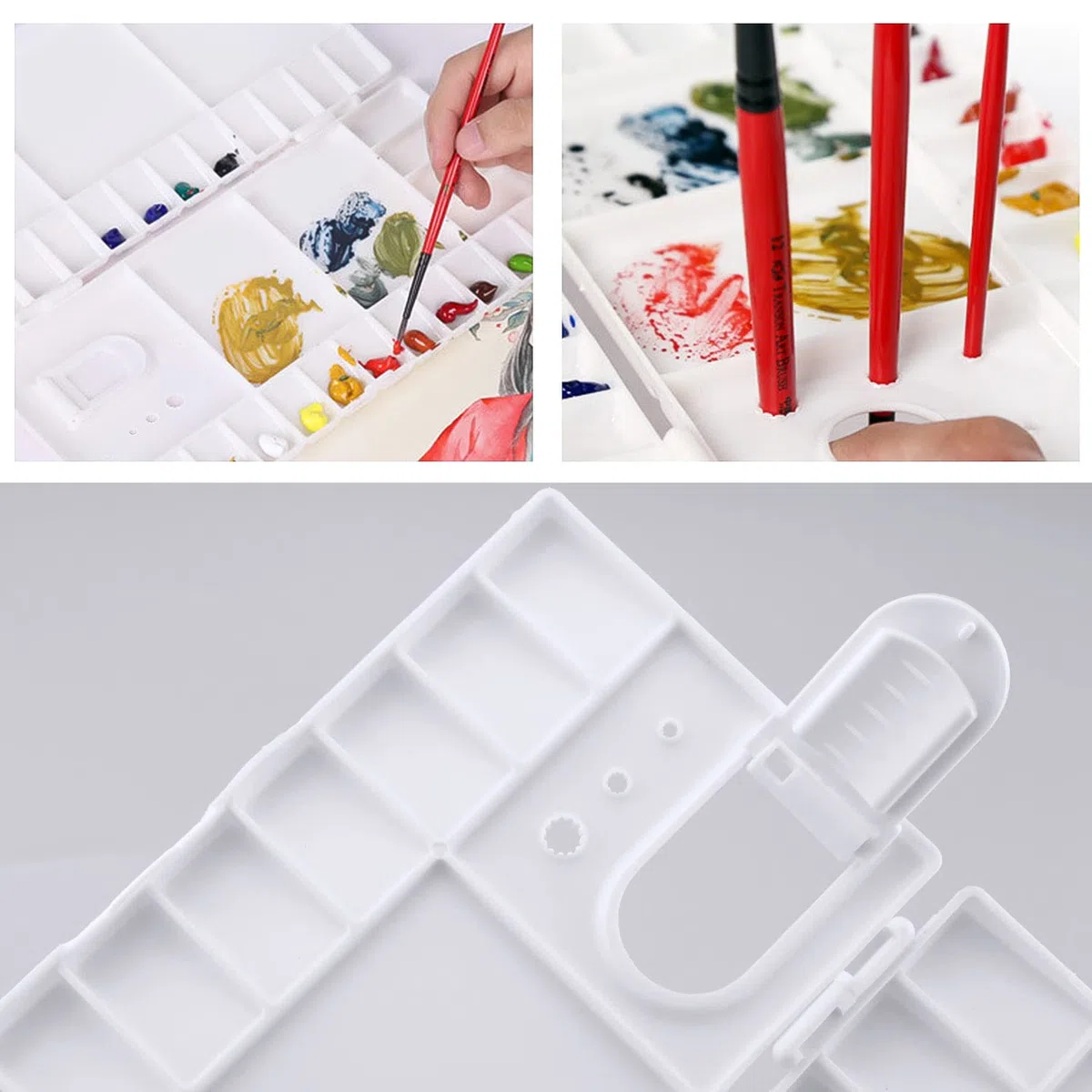 2 Piezas Paleta Pintura, Paleta Acuarela con 25 Pozos, Paleta de Pintura 20 * 10cm, Bandejas de Pintura Plegable con Agujero para el Pulgar Plegable para Pintura de Gouache de Acuarela